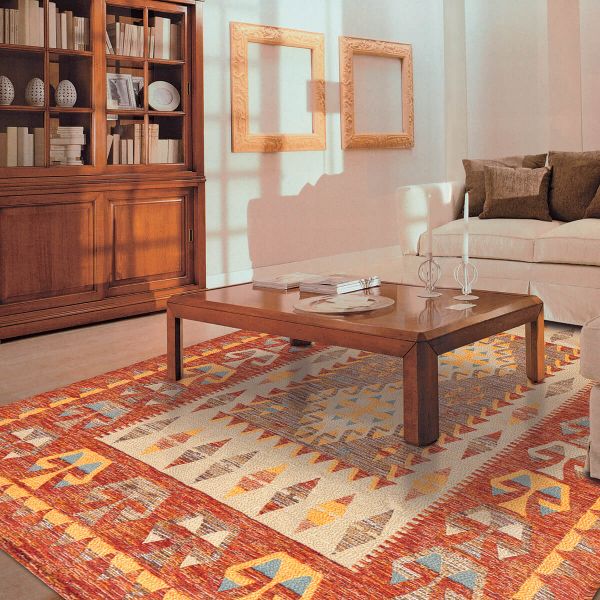 Kilim tappeto ciniglia jacquard Misura 65x110 cm Colore Arancio